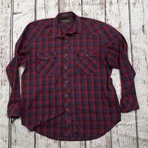Vintage J Forest Plaid Long Sleeve Western Pearl Snap Button Down Shirt